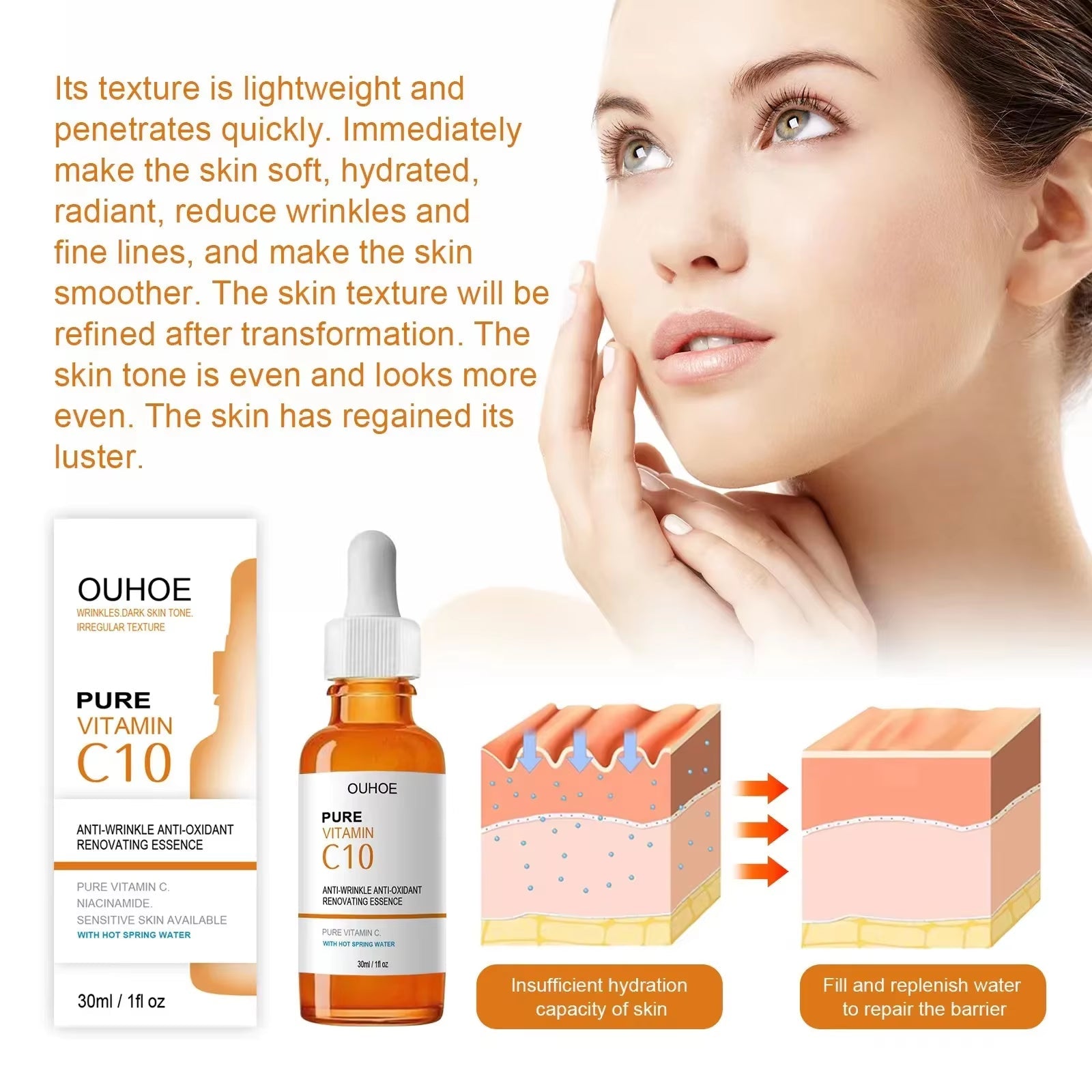 Vitamin C Anti-Aging Face Serum: Firming, Wrinkle Reduction, Brightening, and Nourishing Essence for Radiant Skin